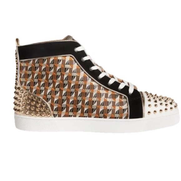 Christian Louboutin Lou Spikes 2Metallic Jaquard High Top Sneaker Men’s 47 14